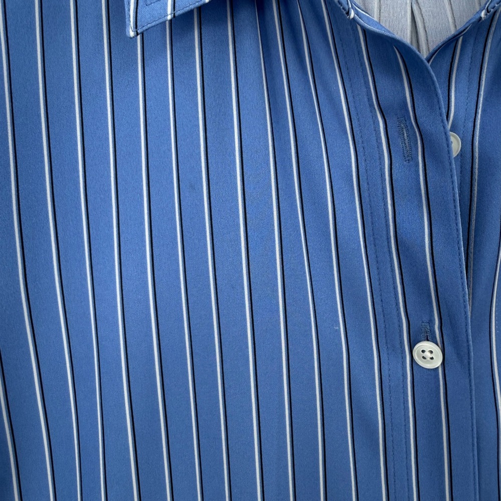 QUINCE Washable Stretch Silk Blouse Women Medium Blue Striped Lapis Horizon - Picture 16 of 16